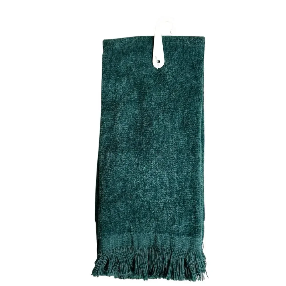 Vintage Harvest Fringe Fingertip Towel Green Scarecrow Fall Embroidered New